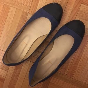 French Sole Flats, two tone, Navy, size 7